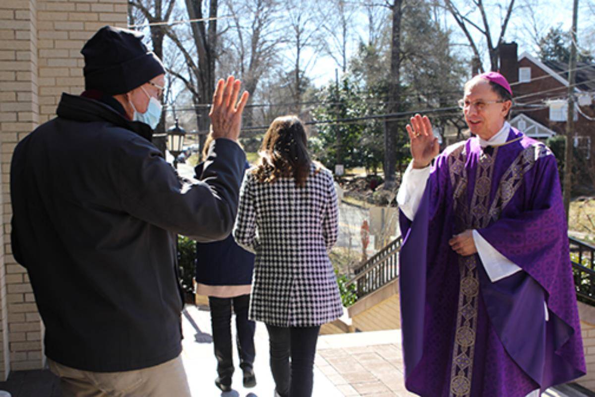 CHARLOTTE — Bishop Peter Jugis celebrated Mass on Ash Wednesday at St. Patrick Cathedral. The Mass was livestreamed on the Diocese of Charlotte’s YouTube channel. (Photo by SueAnn Howell, Catholic News Herald)
