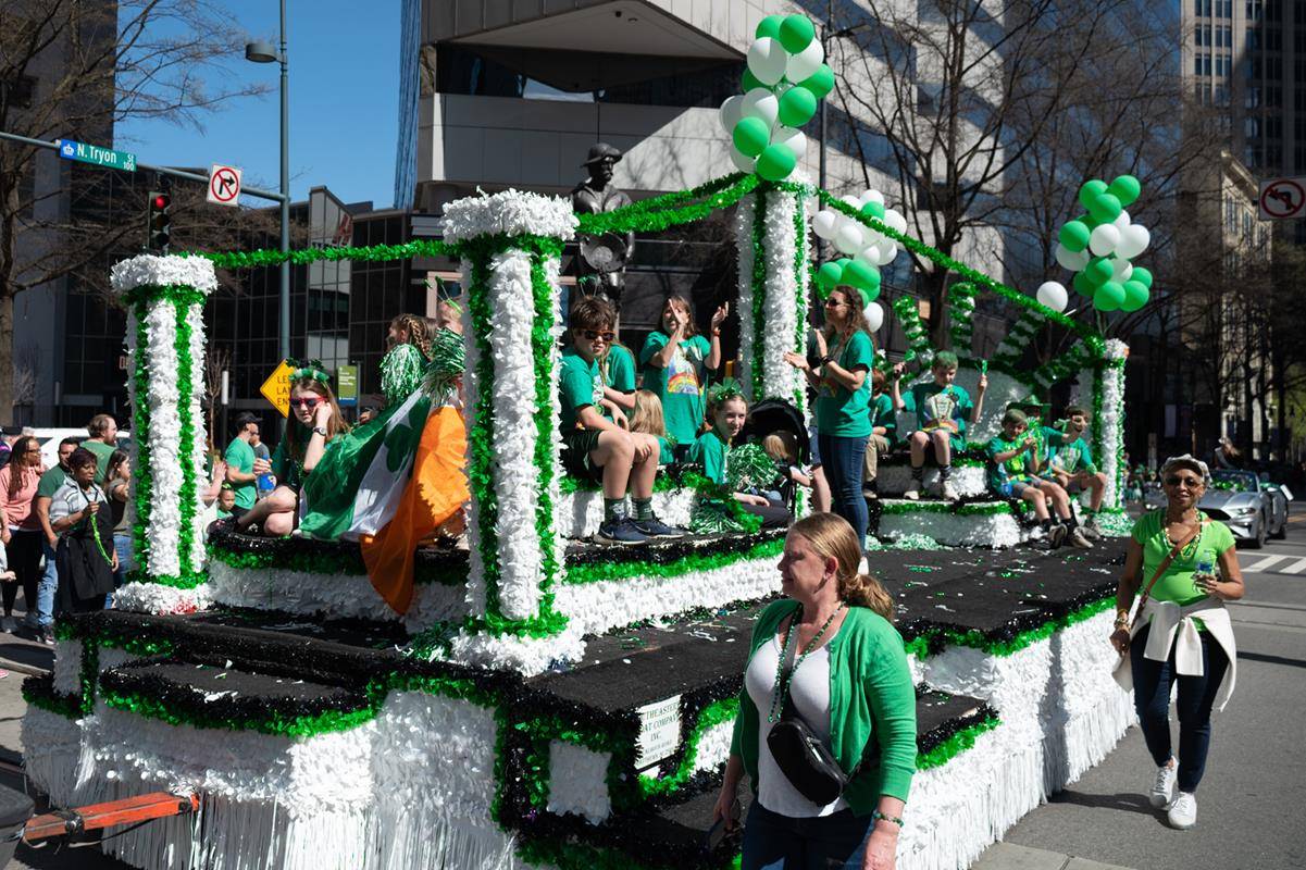 Students, staff and family of St. Patrick school march in the parade.