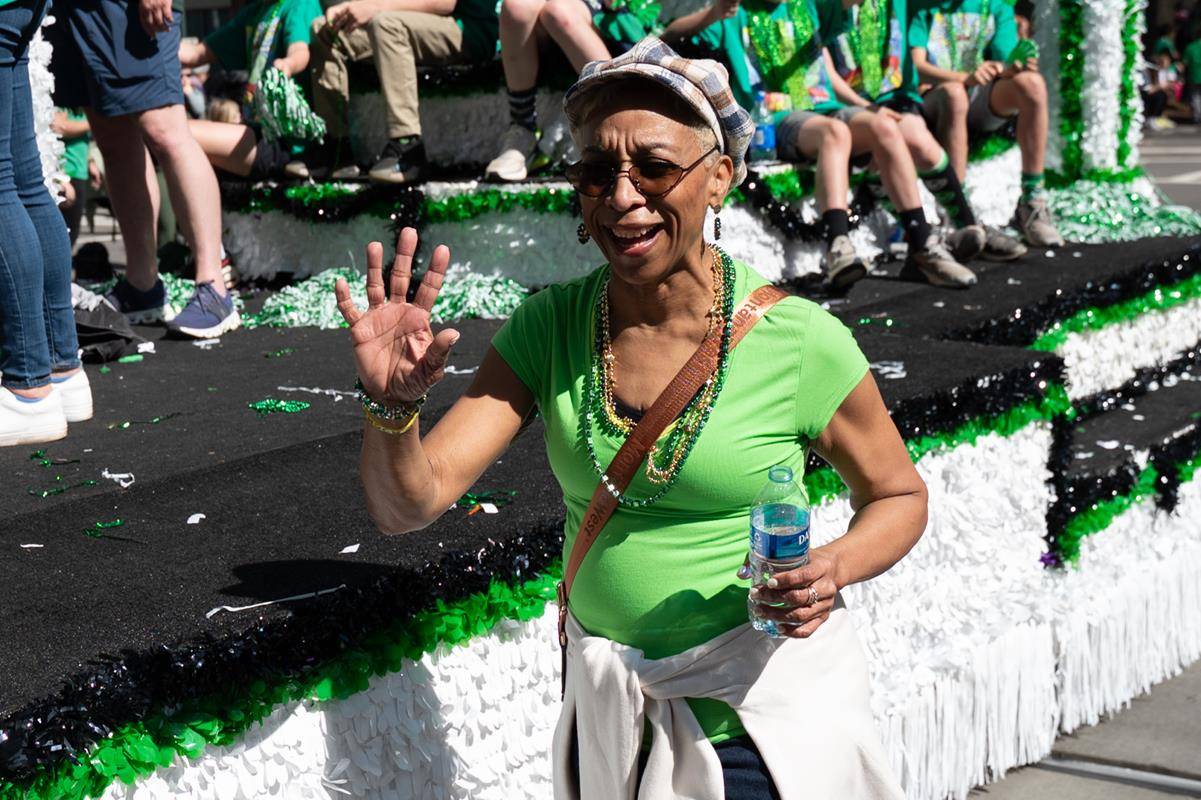 Students, staff and family of St. Patrick school march in the parade.