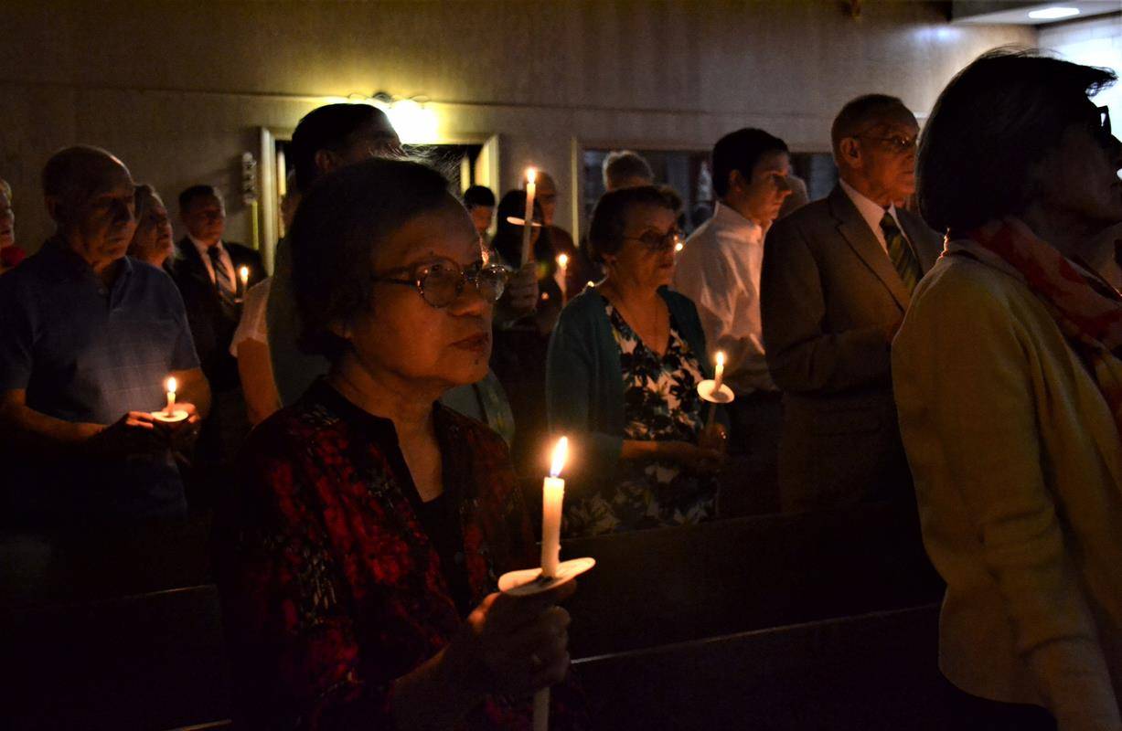 ALBEMARLE — Candles of the congregation were lighted during the Easter Vigil Mass at Our Lady of Annunciation Parish in Albemarle on the evening of Apr. 15. (By Done Espina)